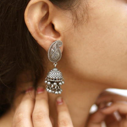 Teejh Mango Butti Silver Oxidised Jhumki