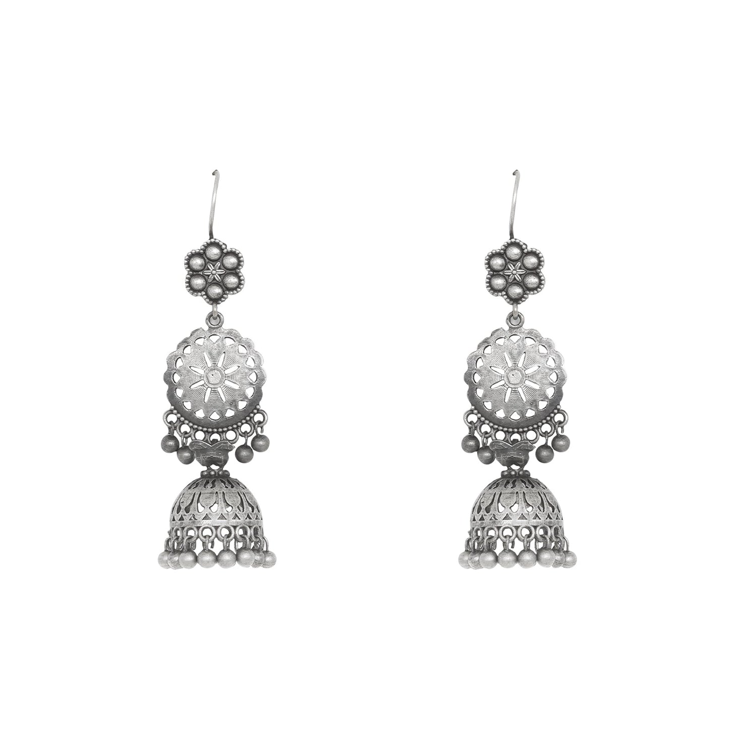 Teejh Anushreya Floral Silver Oxidised Jhumki