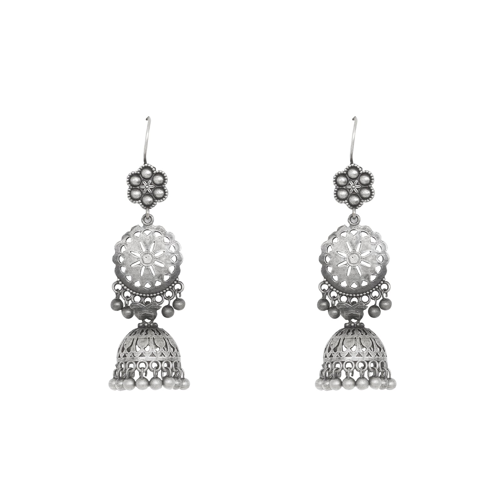 Teejh Anushreya Floral Silver Oxidised Jhumki