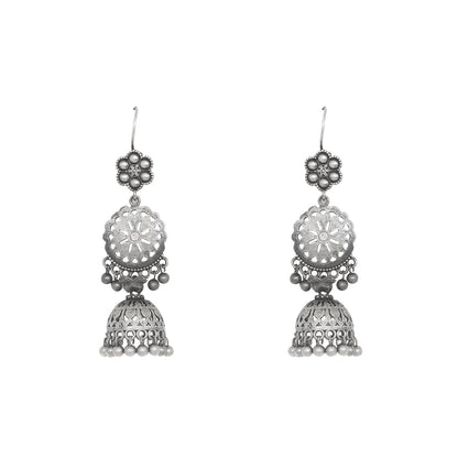Teejh Anushreya Floral Silver Oxidised Jhumki