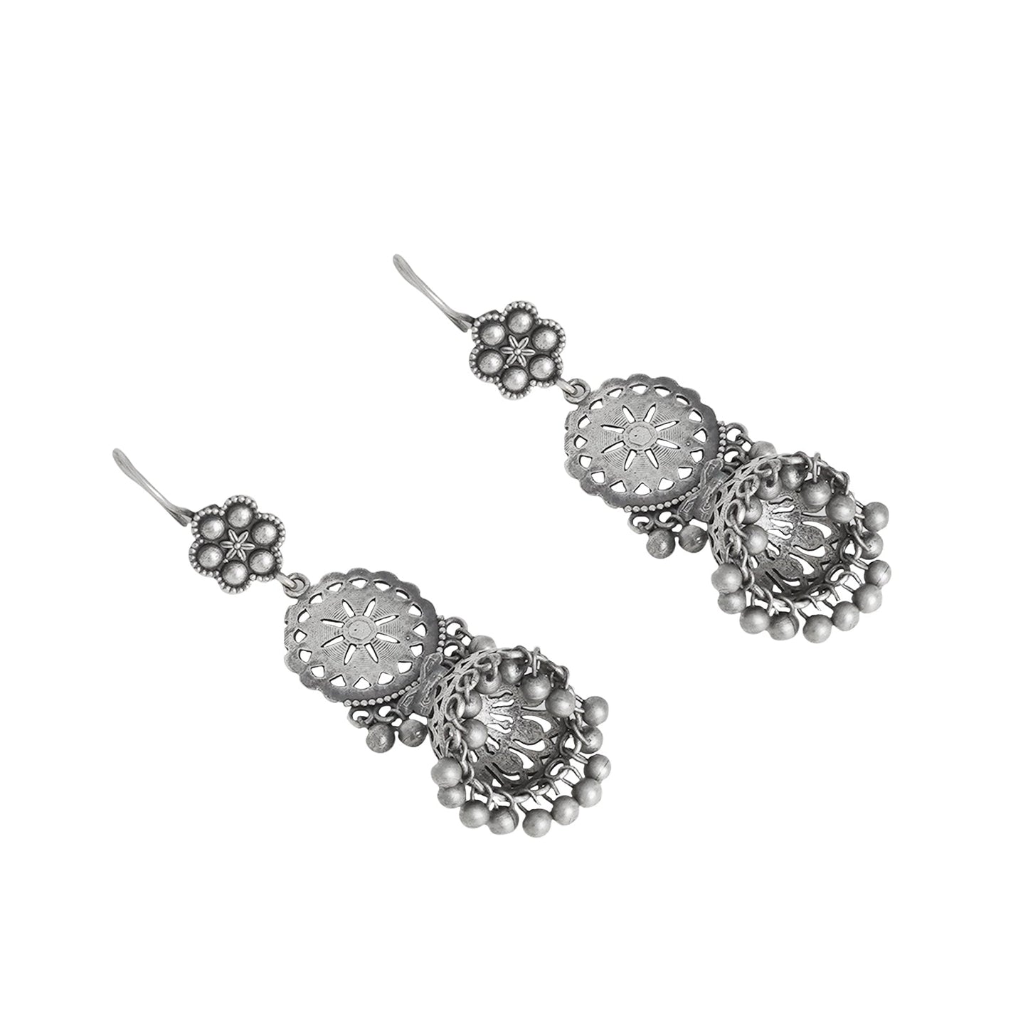 Teejh Anushreya Floral Silver Oxidised Jhumki