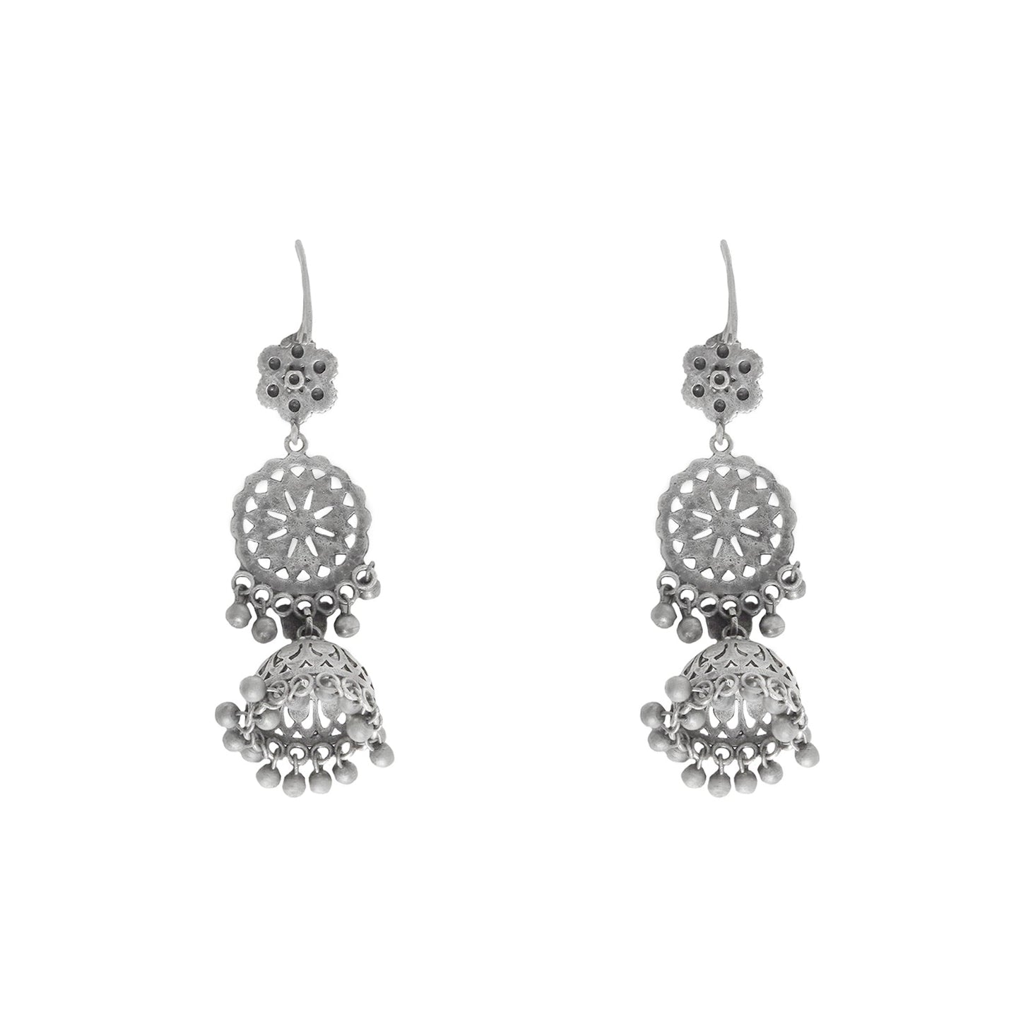 Teejh Anushreya Floral Silver Oxidised Jhumki