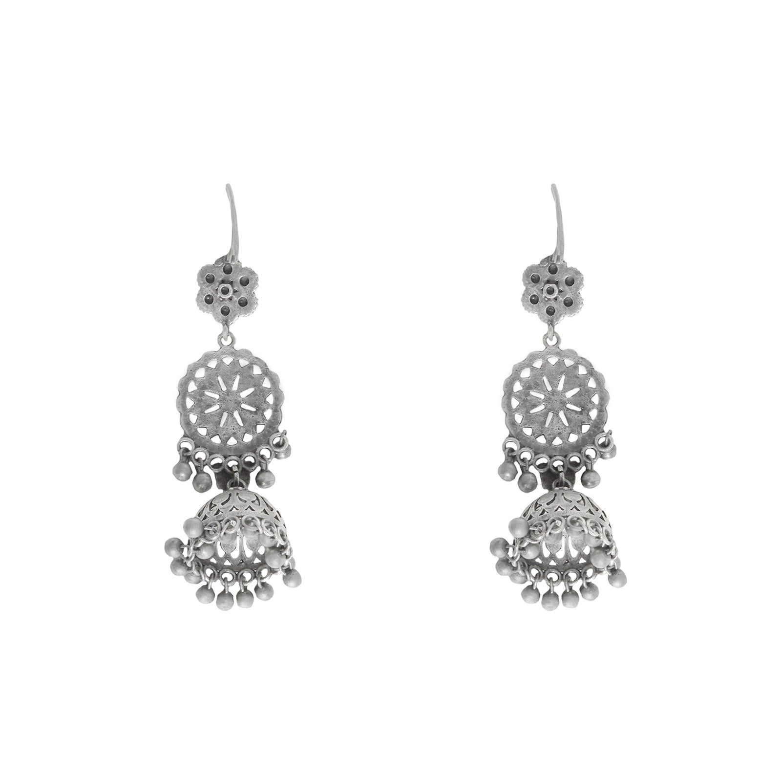 Teejh Anushreya Floral Silver Oxidised Jhumki
