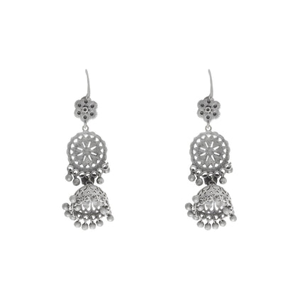 Teejh Anushreya Floral Silver Oxidised Jhumki