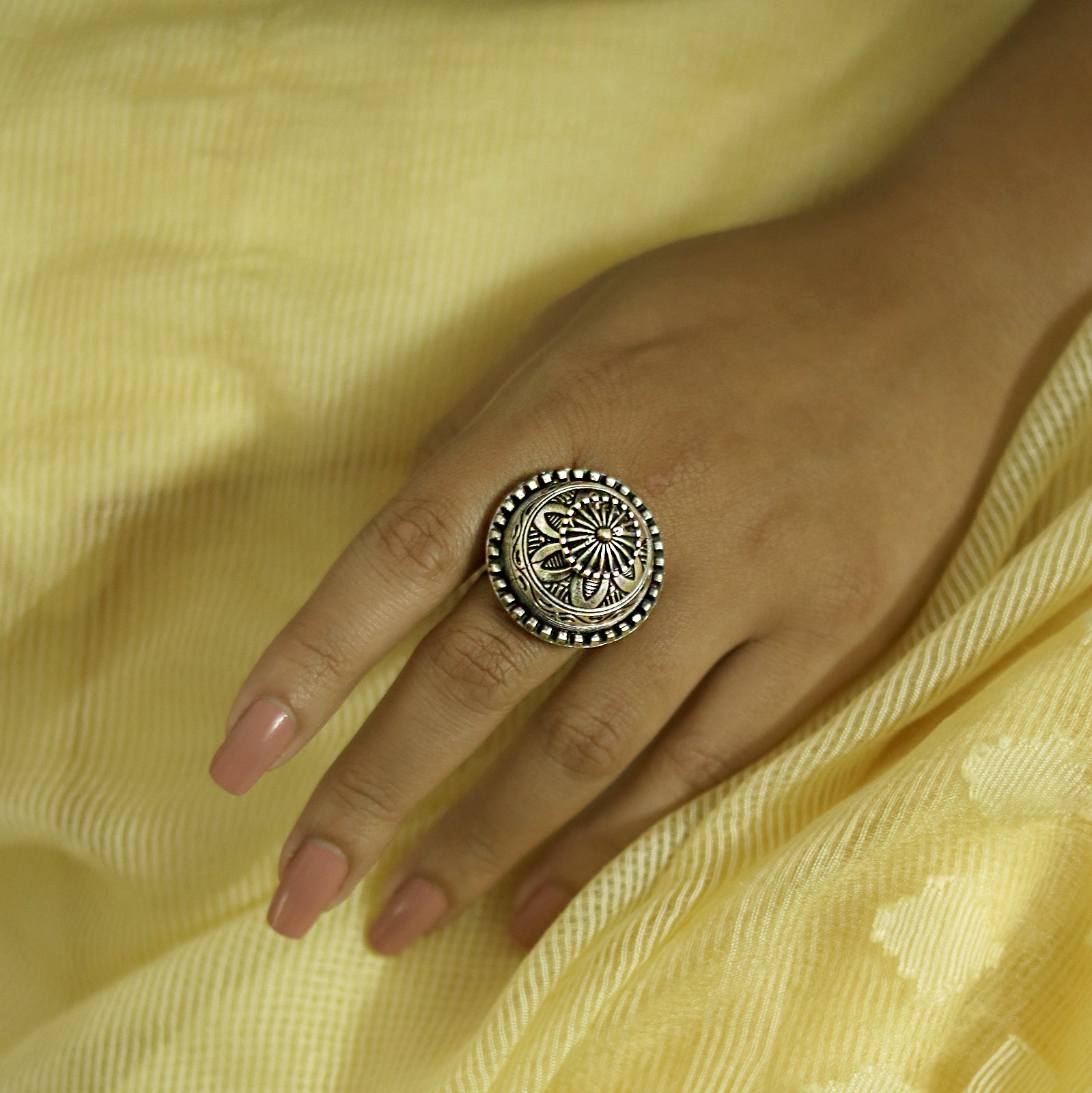 Teejh Sanchi Stupa Silver Oxidised Ring