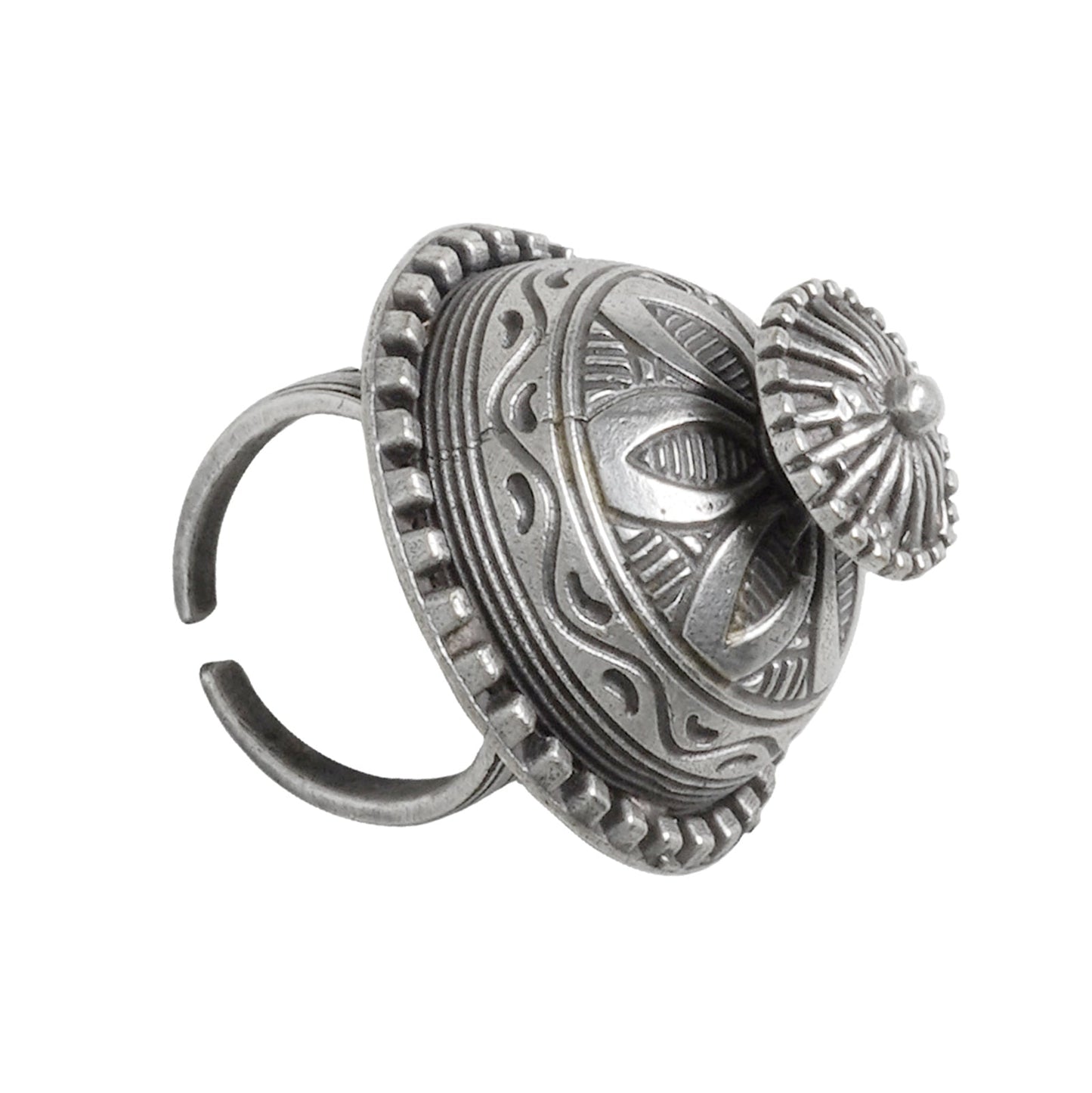 Teejh Sanchi Stupa Silver Oxidised Ring
