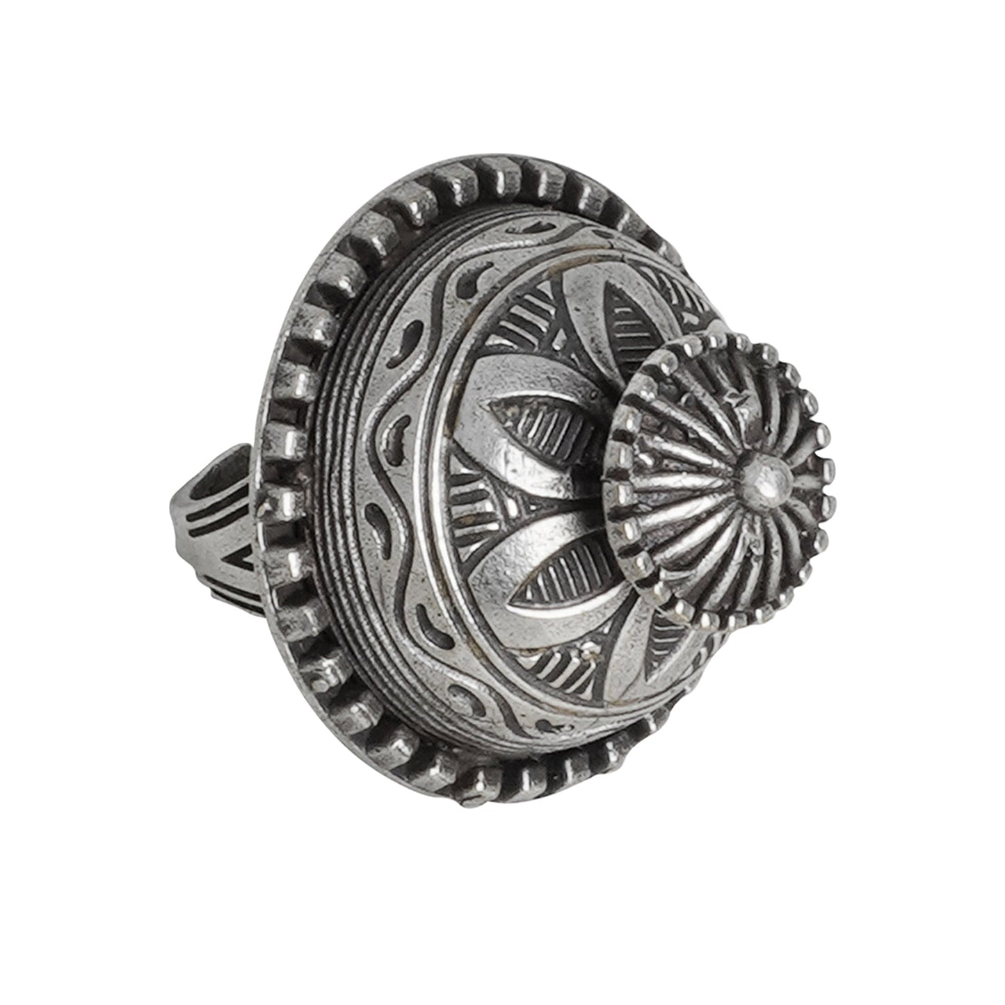 Teejh Sanchi Stupa Silver Oxidised Ring