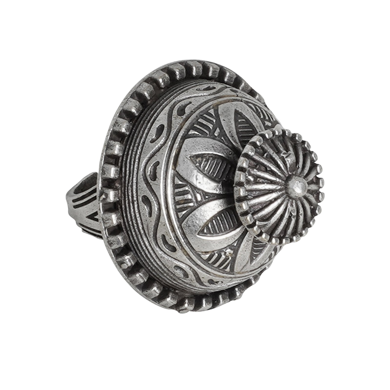 Teejh Sanchi Stupa Silver Oxidised Ring