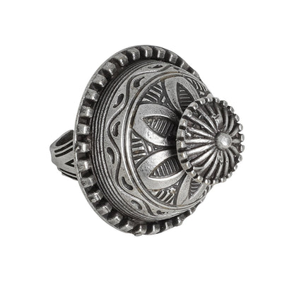 Teejh Sanchi Stupa Silver Oxidised Ring