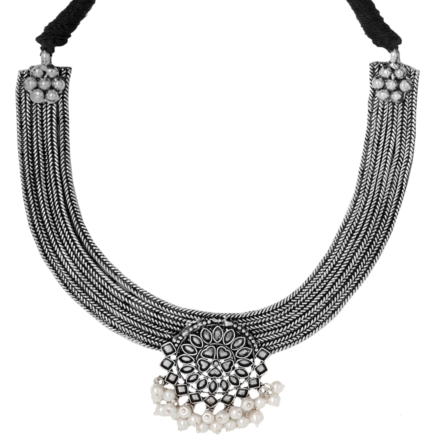 Teejh Laasya Silver Oxidised Necklace Set