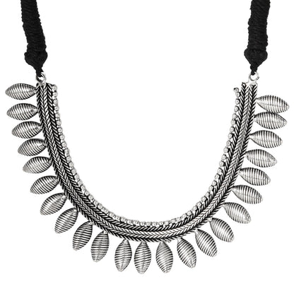 Teejh Mazba Leaf Silver Oxidised Choker Necklace Set