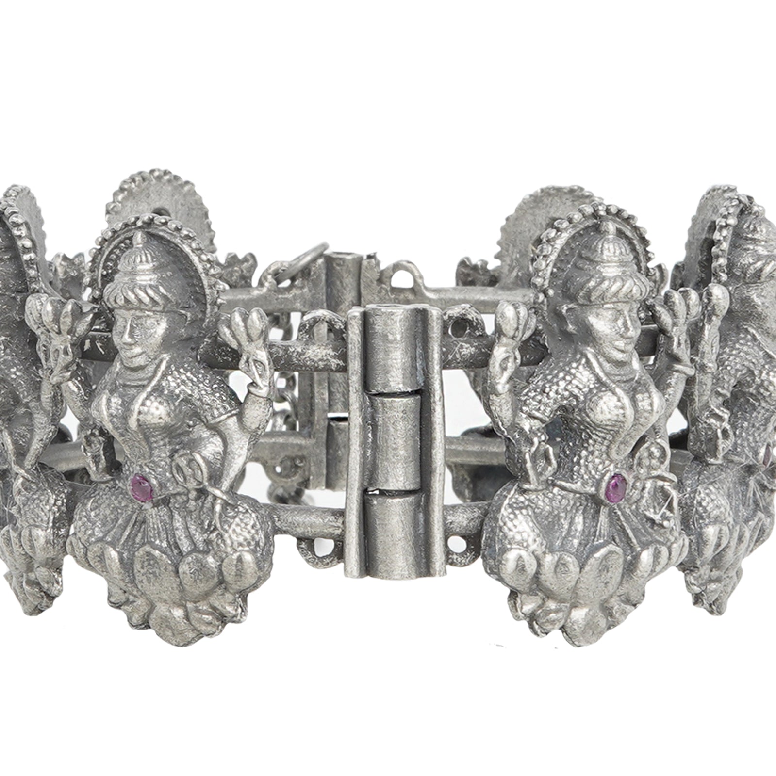 Teejh Sudha Red Stone Silver Oxidised Bangle