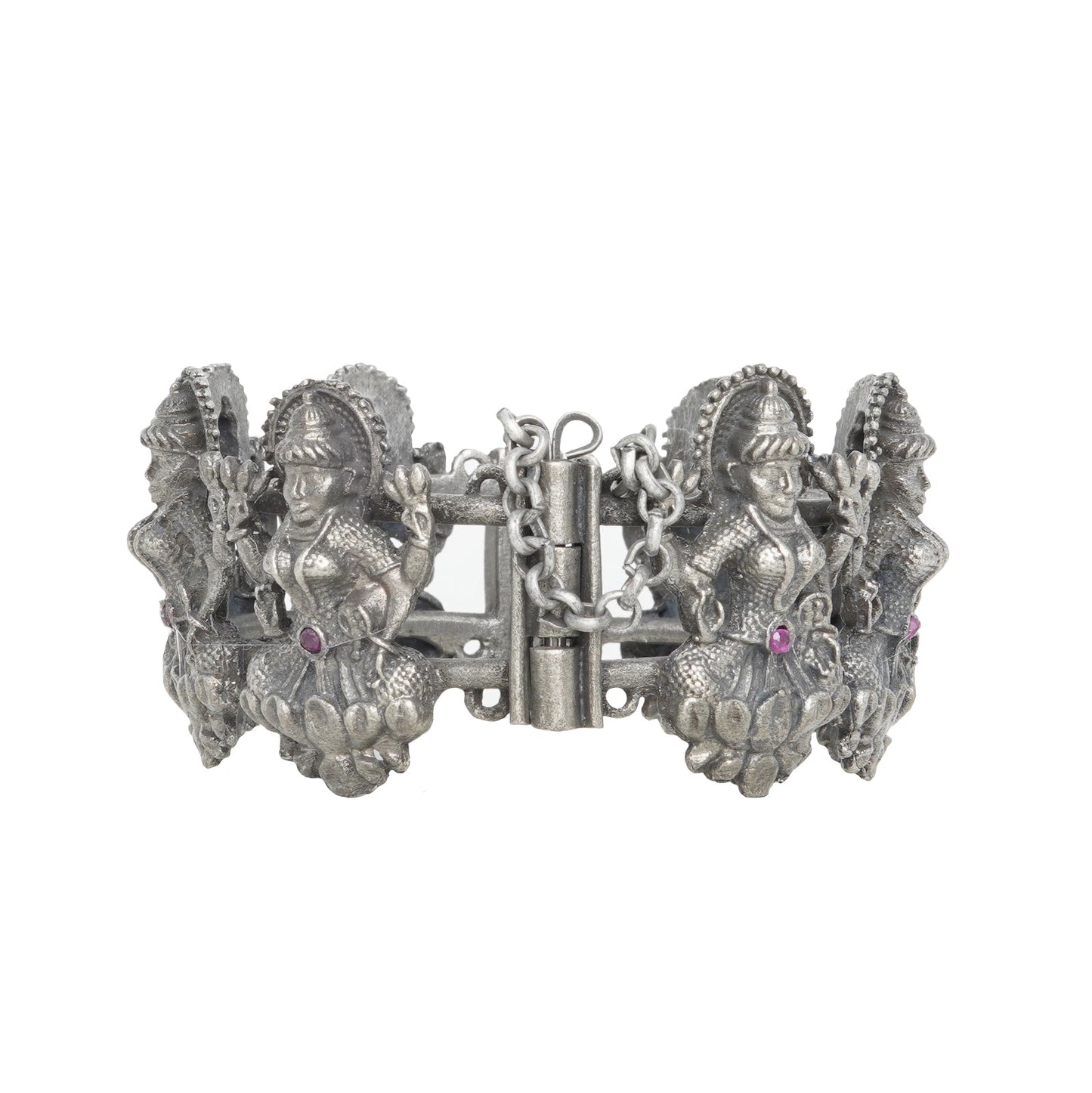 Teejh Sudha Red Stone Silver Oxidised Bangle