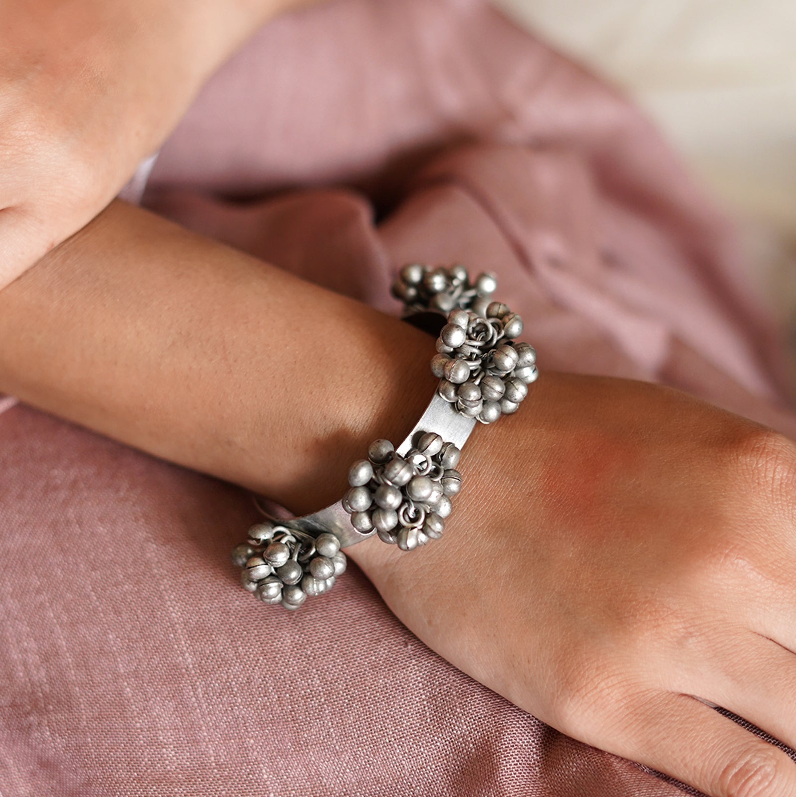 Teejh Chandhini Silver Oxidised Ghungroo Bracelet