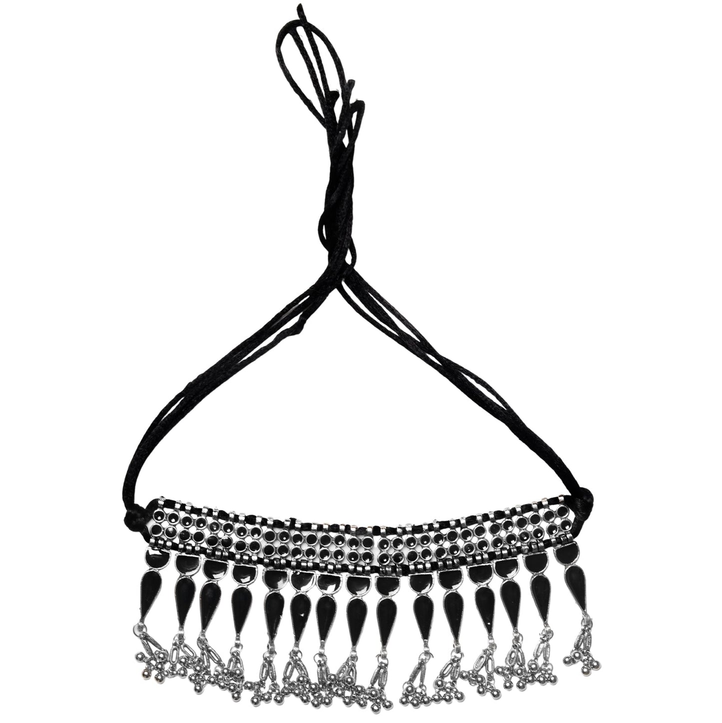 Teejh Adhira Black Silver Oxidised  Choker Necklace