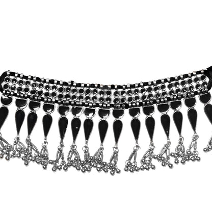 Teejh Adhira Black Silver Oxidised  Choker Necklace
