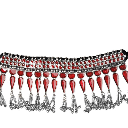 Teejh Bheena Red Silver Oxidised  Choker Necklace