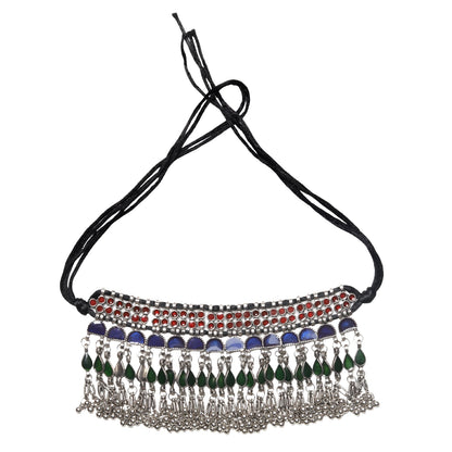 Teejh Zaira Mulitcolored Silver Oxidised Choker Necklace