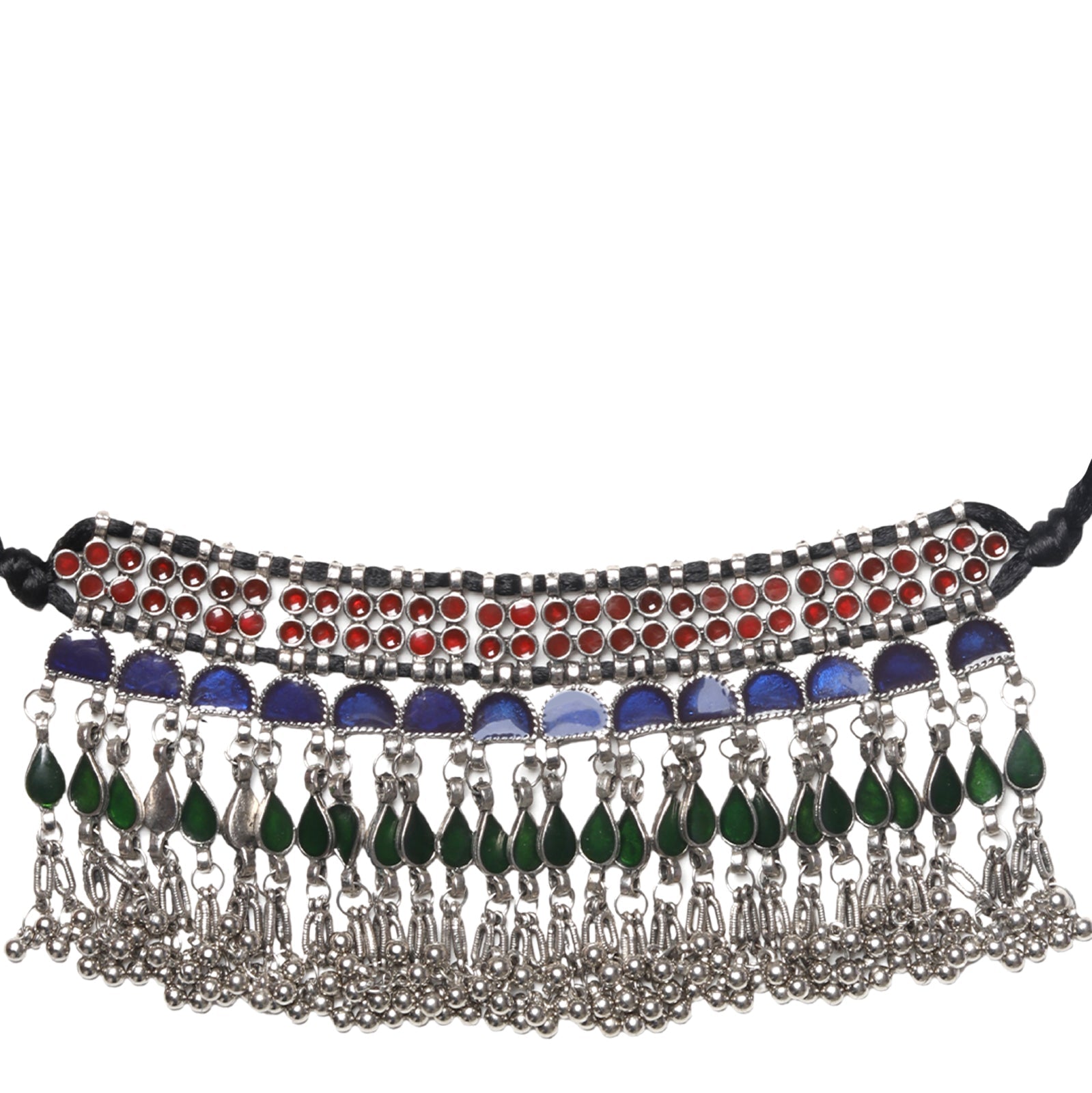 Teejh Zaira Mulitcolored Silver Oxidised Choker Necklace