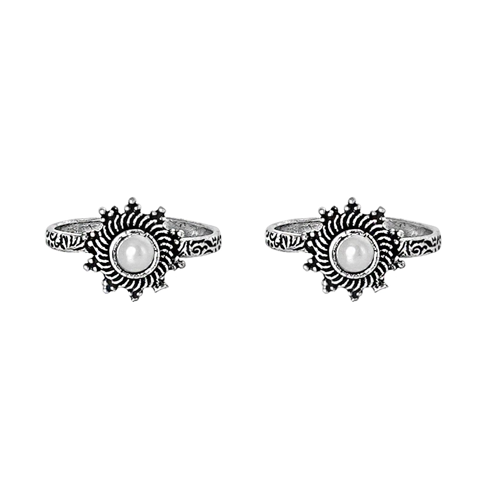 Teejh Aashvi White Silver Oxidised Toe Rings