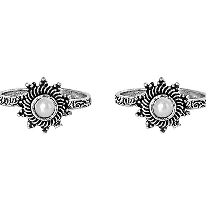 Teejh Aashvi White Silver Oxidised Toe Rings