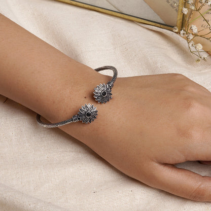 Teejh Manju Silver Oxidised Floral Bracelet