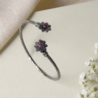 Teejh Saroj Silver Oxidised Floral Bracelet