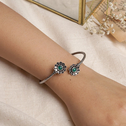 Teejh Chanralatha Silver Oxidised Floral Bracelet