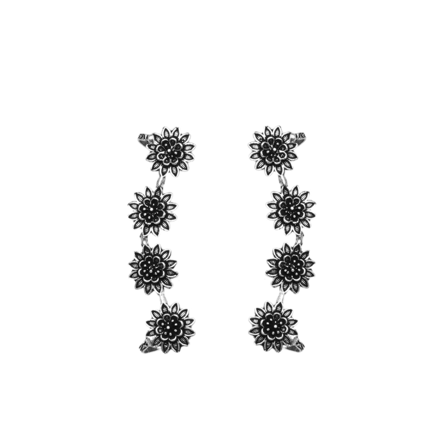 Teejh Panchali Silver Oxidised Floral Earcuffs