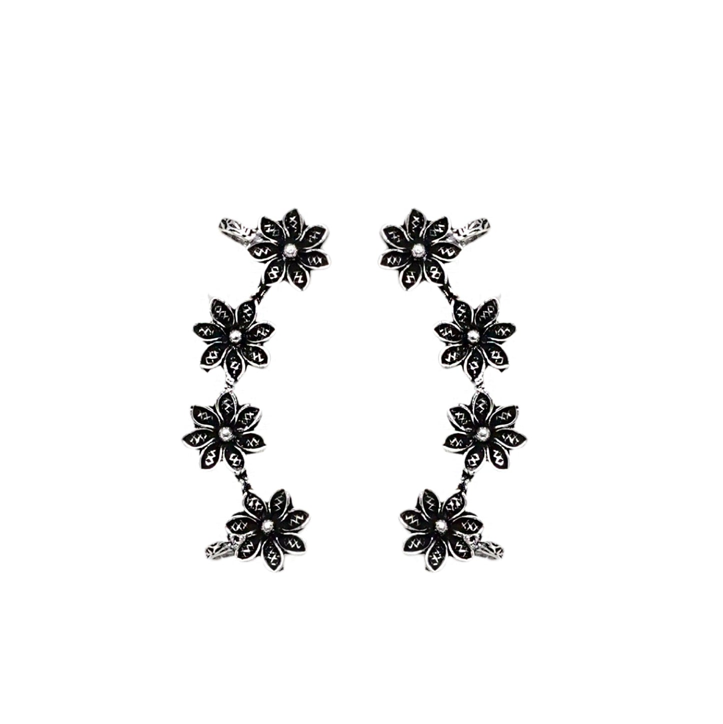 Teejh Ekta Silver Oxidised Floral Earcuffs