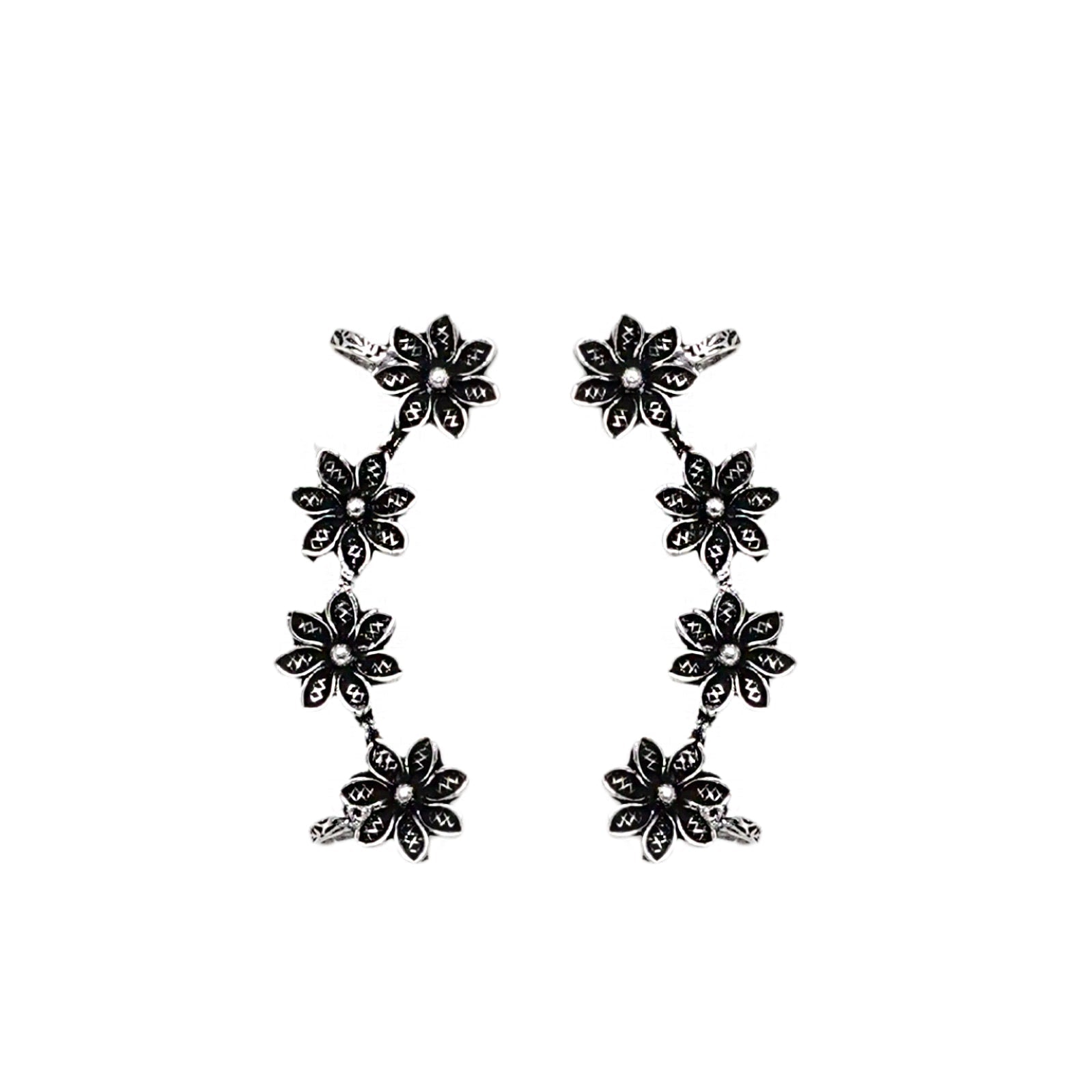 Teejh Ekta Silver Oxidised Floral Earcuffs