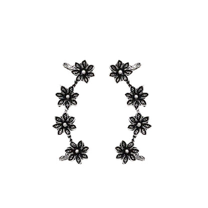 Teejh Ekta Silver Oxidised Floral Earcuffs
