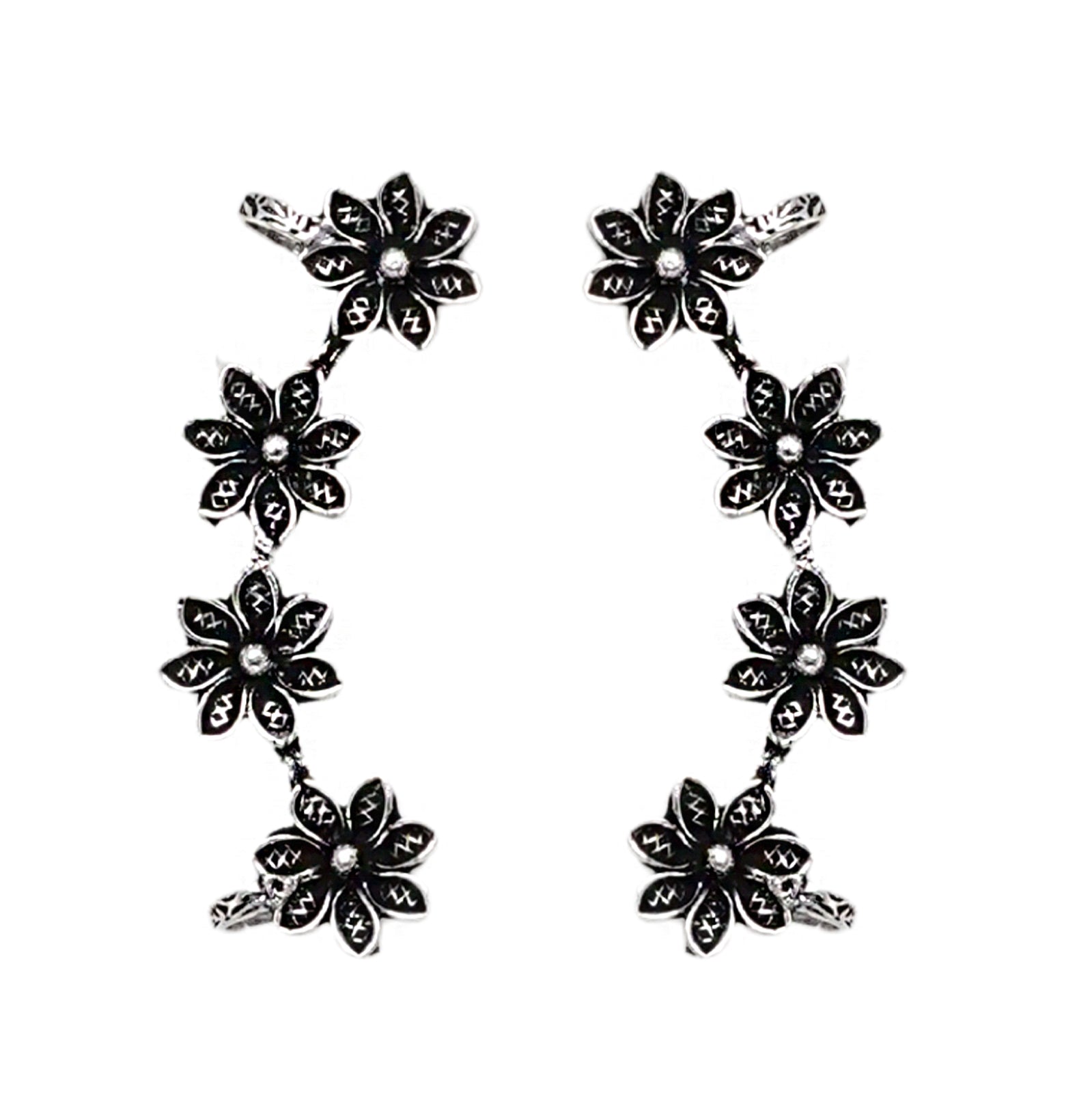 Teejh Ekta Silver Oxidised Floral Earcuffs