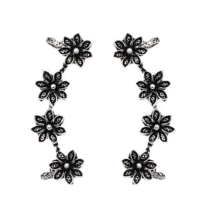 Teejh Ekta Silver Oxidised Floral Earcuffs