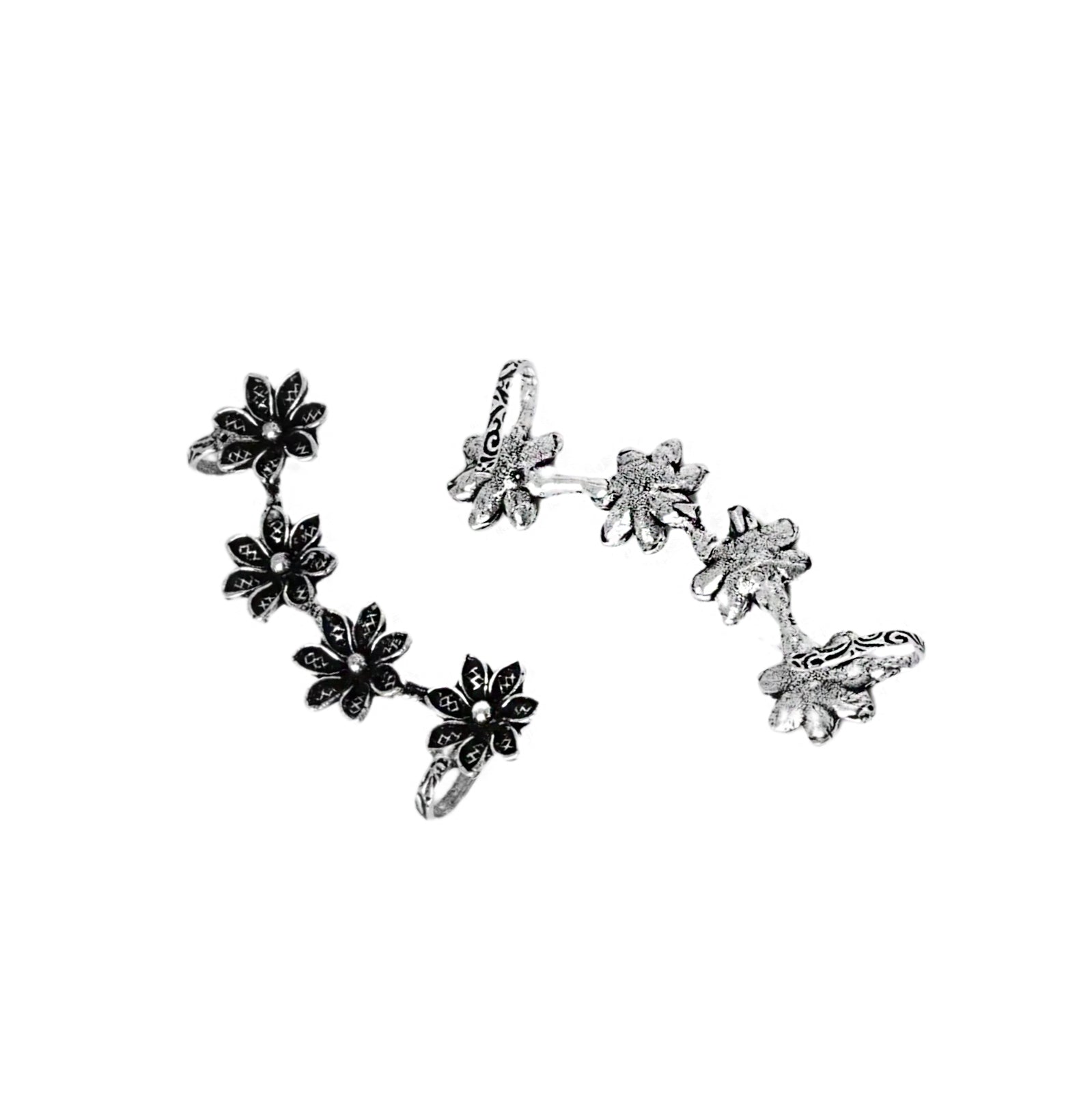 Teejh Ekta Silver Oxidised Floral Earcuffs