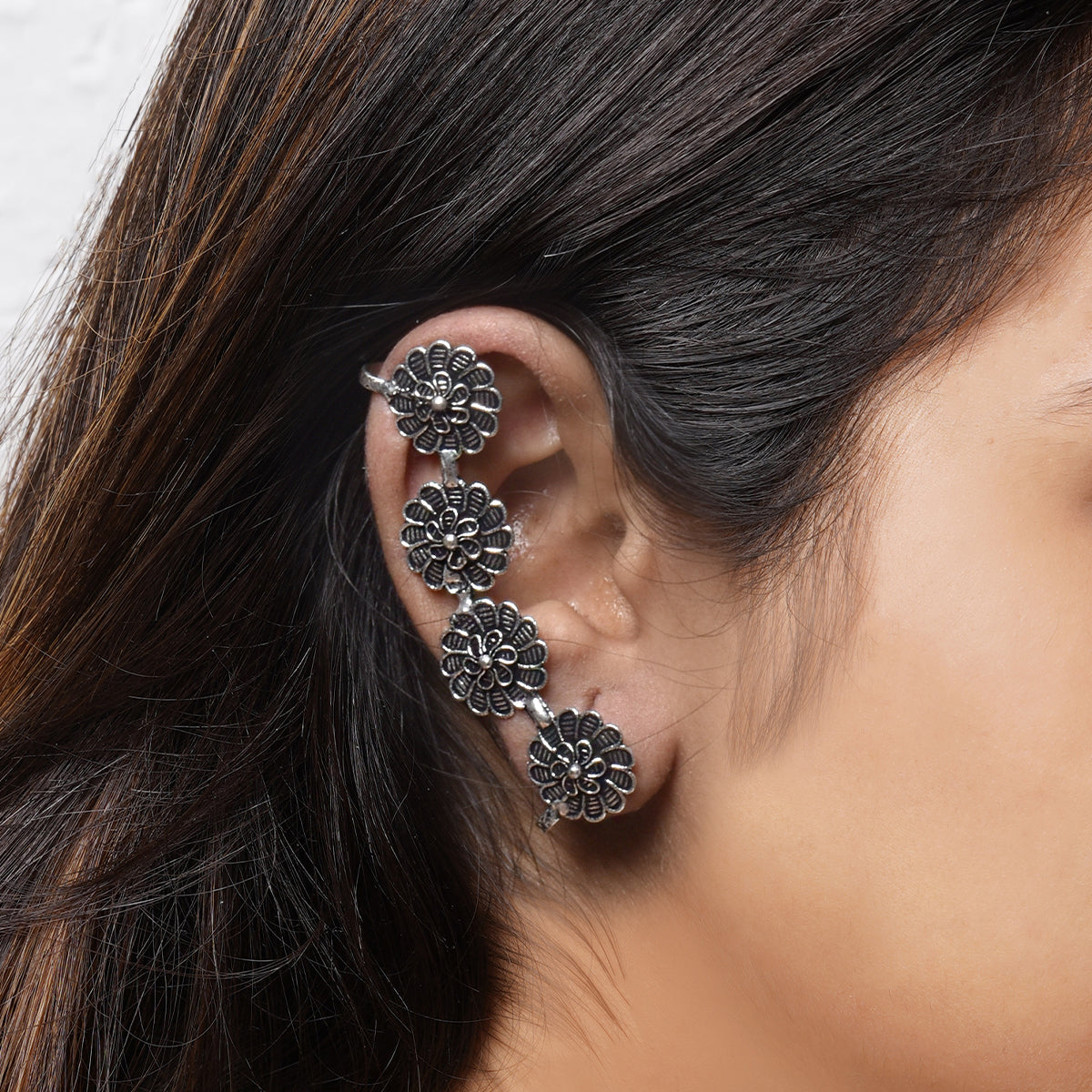 Teejh Rashtri Silver Oxidised Earcuffs