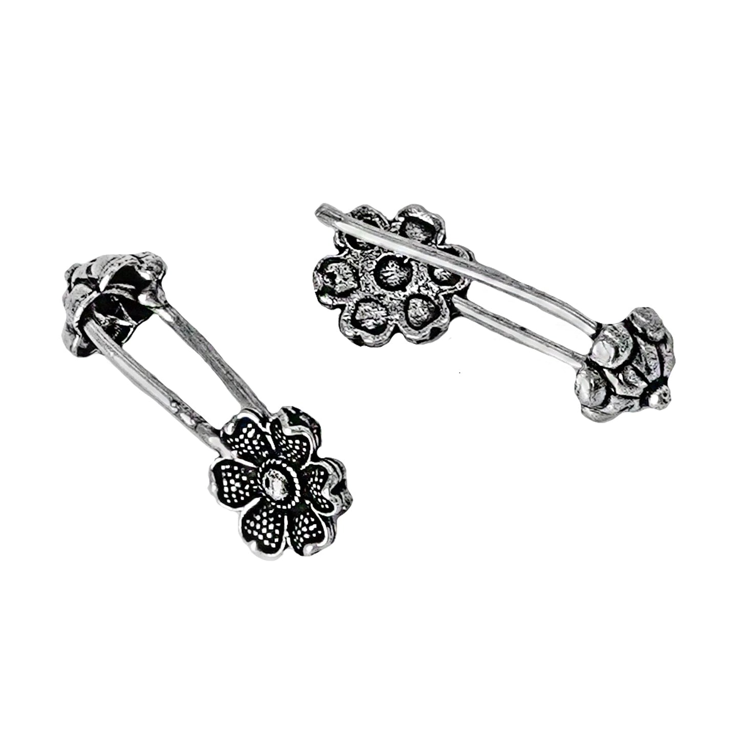 Teejh Januja Silver Oxidised Clip On Bugadi