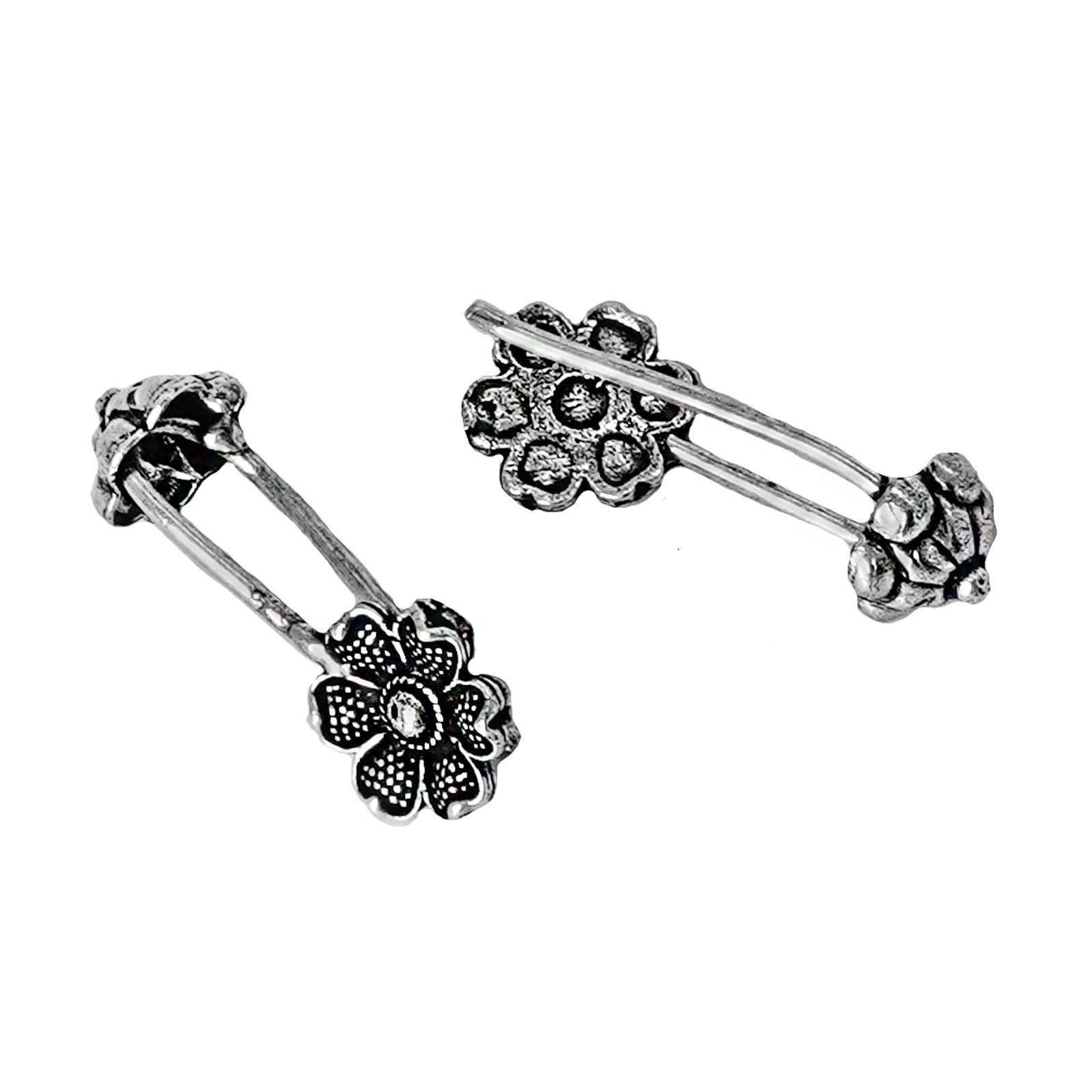 Teejh Januja Silver Oxidised Clip On Bugadi