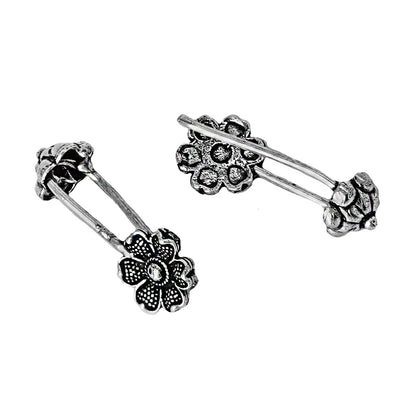 Teejh Januja Silver Oxidised Clip On Bugadi