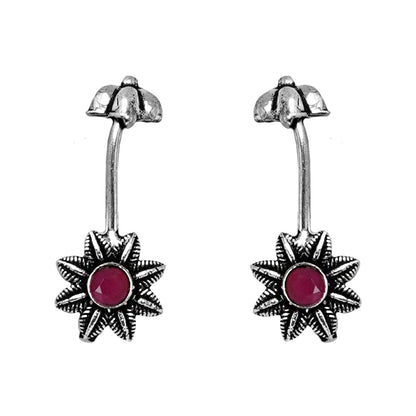 Teejh  Krisha Red Stone Silver Oxidsed Clip On Bugadi