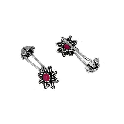 Teejh  Krisha Red Stone Silver Oxidsed Clip On Bugadi