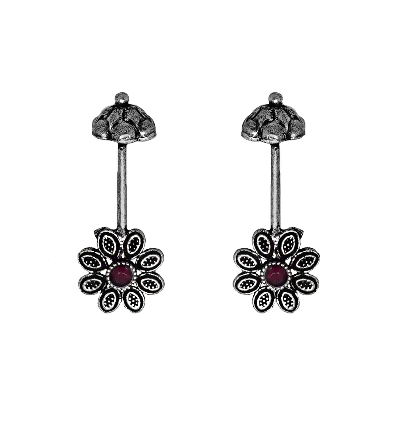 Teejh  Ladli Red Stone Silver Oxidsed Clip On Bugadi