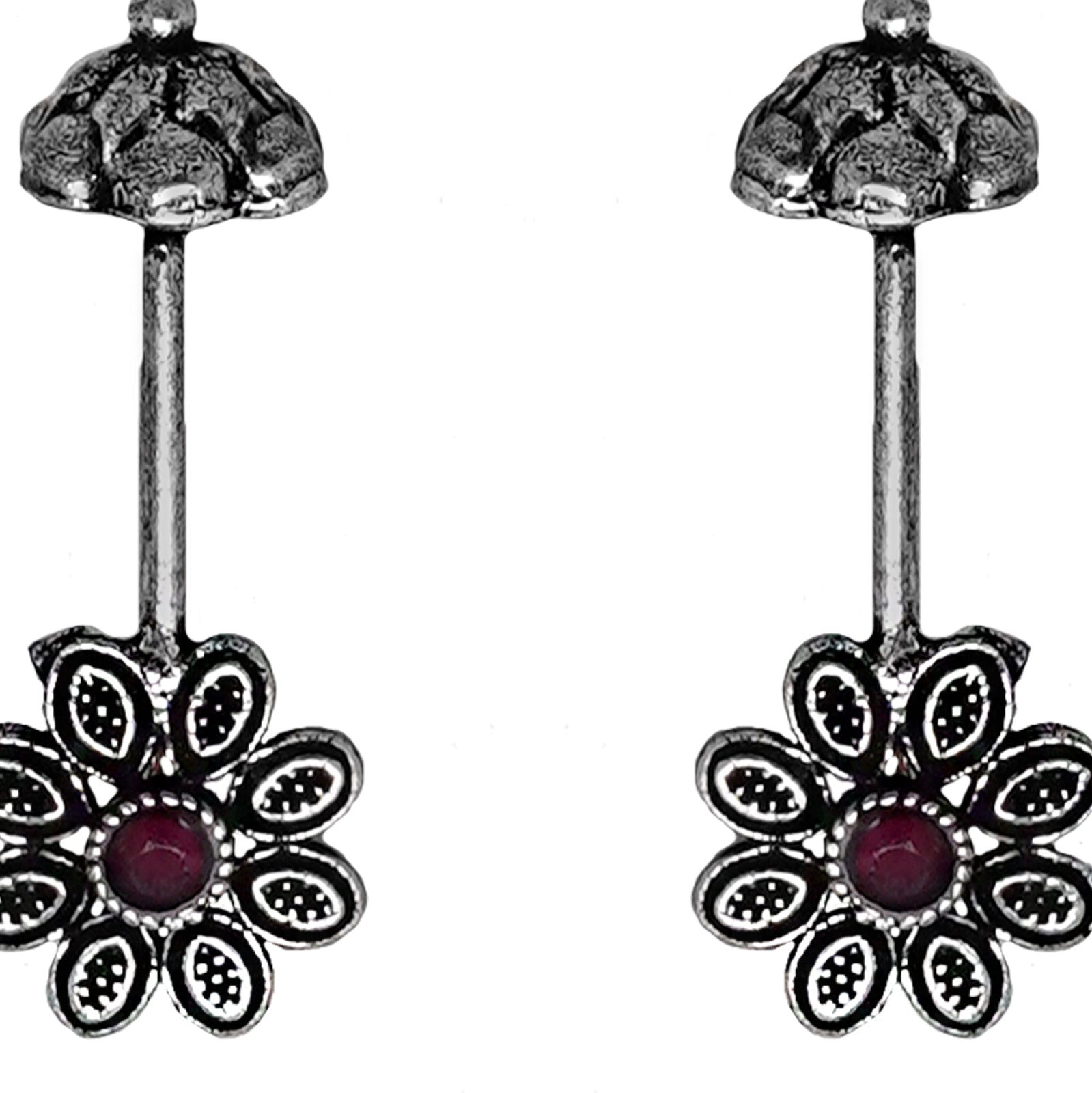 Teejh  Ladli Red Stone Silver Oxidsed Clip On Bugadi