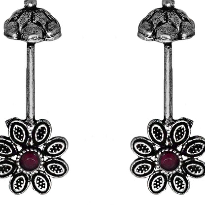 Teejh  Ladli Red Stone Silver Oxidsed Clip On Bugadi