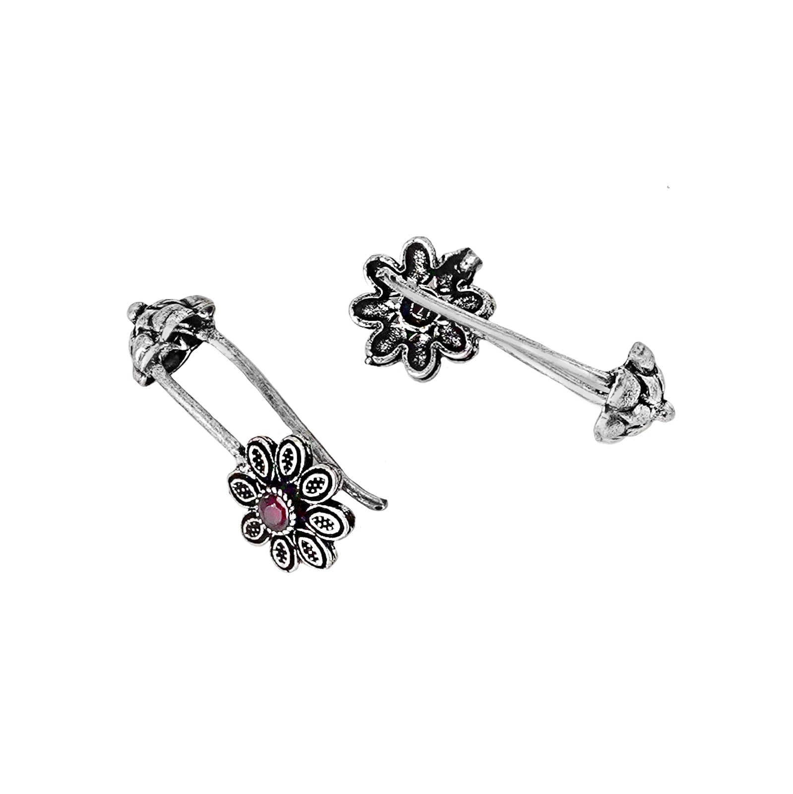 Teejh  Ladli Red Stone Silver Oxidsed Clip On Bugadi