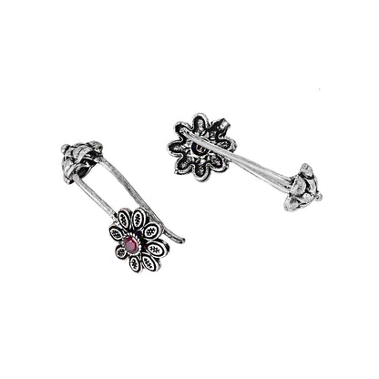 Teejh  Ladli Red Stone Silver Oxidsed Clip On Bugadi