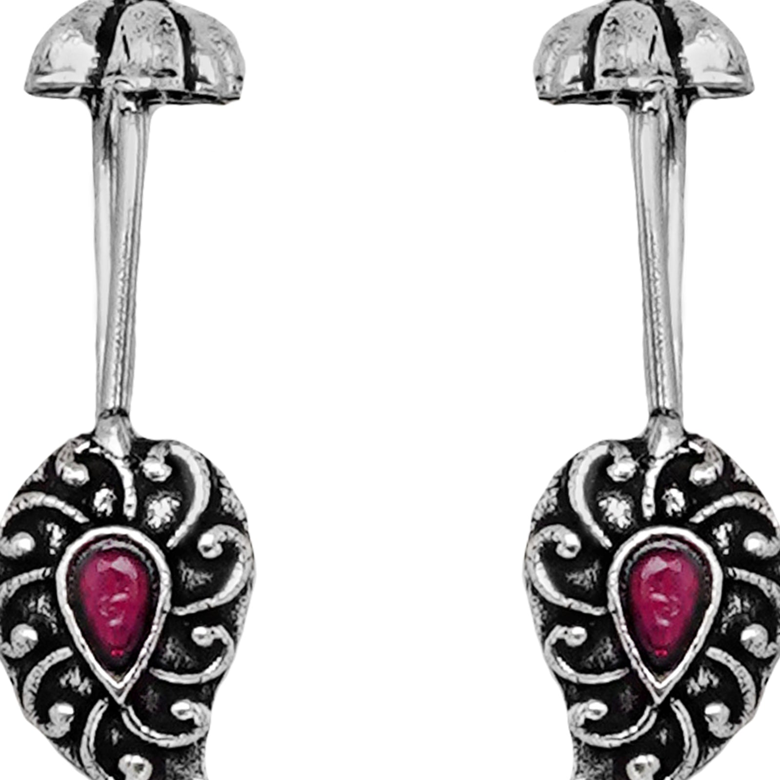 Teejh  Mitali Red Stone Silver Oxidsed Clip On Bugadi