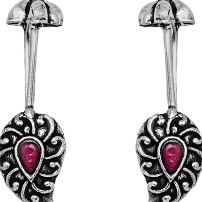 Teejh  Mitali Red Stone Silver Oxidsed Clip On Bugadi