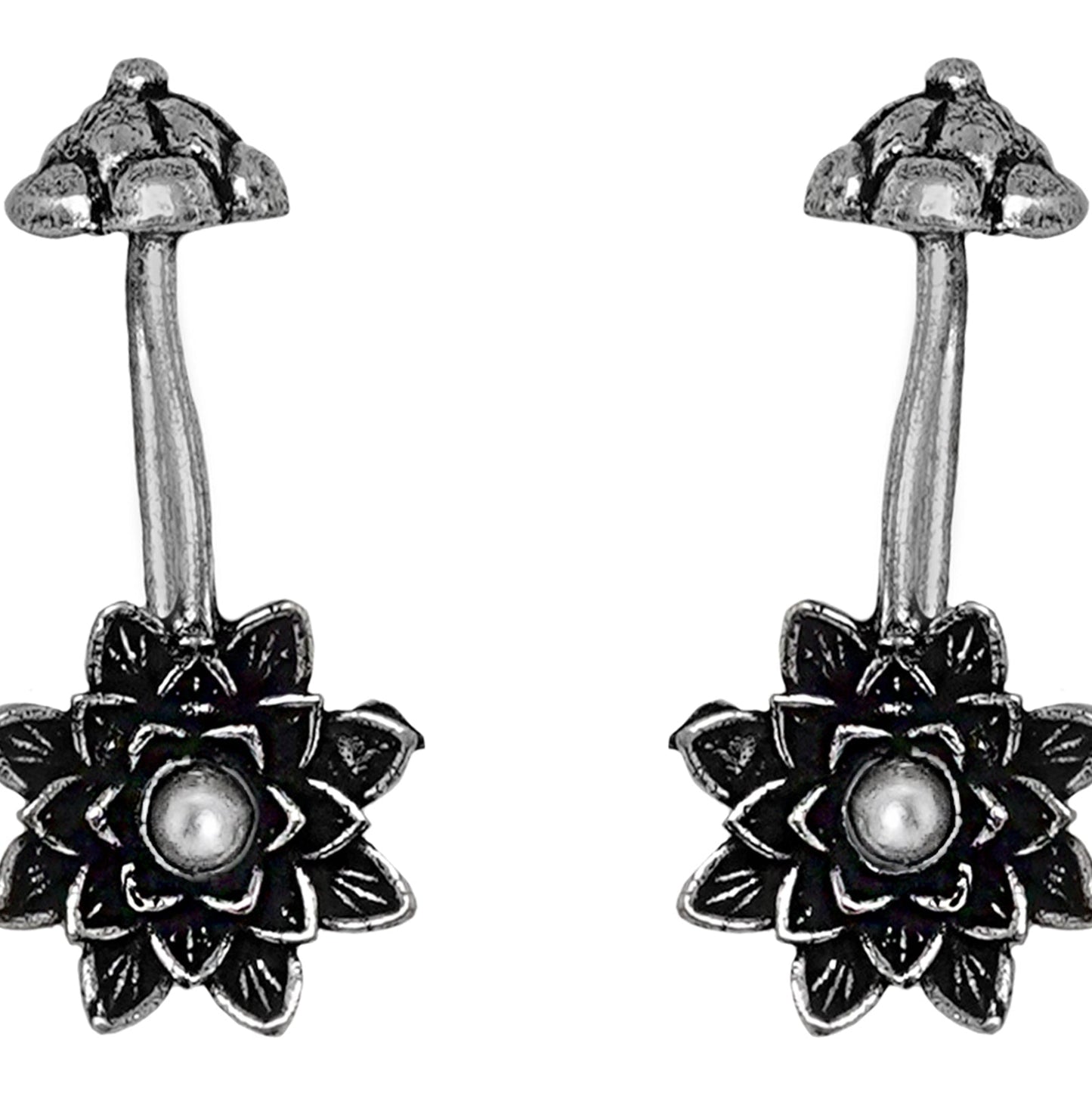 Teejh  Ridhima White Stone Silver Oxidsed Clip On Bugadi