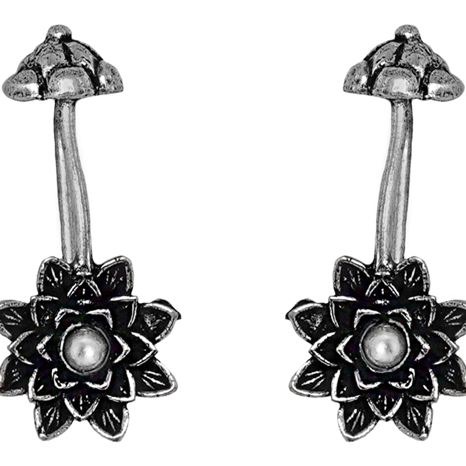 Teejh  Ridhima White Stone Silver Oxidsed Clip On Bugadi